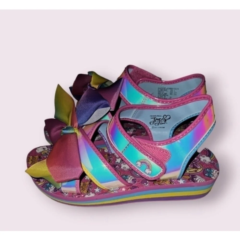 Girls Jojo Siwa Sandals Size 5 Pink Rainbow Iridescent